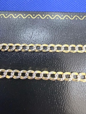 Signed 14k Two-Tone Gold Curb Link Diamond Cut Design Chain  18 in Lobster Lock