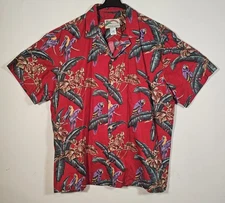 Paradise Found Hawaiian Shirt Mens XL Cotton Parrot Palm Tree Magnum PI Retro