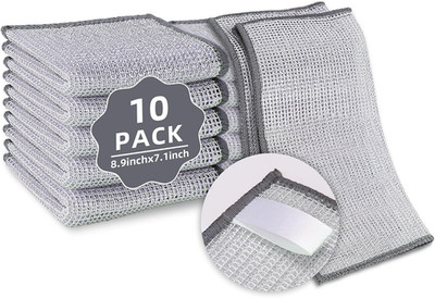 10 Pack Non-Scratch Wire Dishcloth, Reusable Stainless Steel Scrubber Cloth, Dia