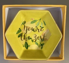 Zesty Life Summer Fresh Lemon Yellow Trinket Tray “You’re The Zest” Hexagon NIB