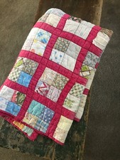 Vintage 1950  s Heavy Winter  Baby Quilt 42x32 /4 Patch Feed Sack