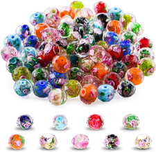 80Pcs Flower Glass Beads for Jewelry/Bracelets/Crafts/Necklace Making,Gold Sand