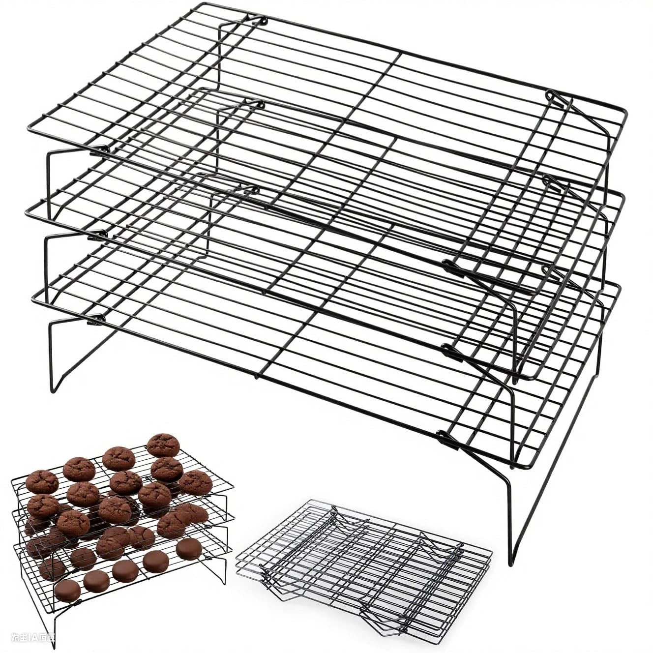 4-Tier Collapsible Cooling Racks, Detachable Wire Cooling Rack Stackable Dryi...