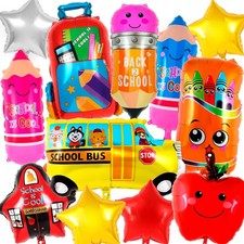 21 Pcs Large Back to School Balloons,Colorful Pencil Crayon Schoolbag Star Bu...