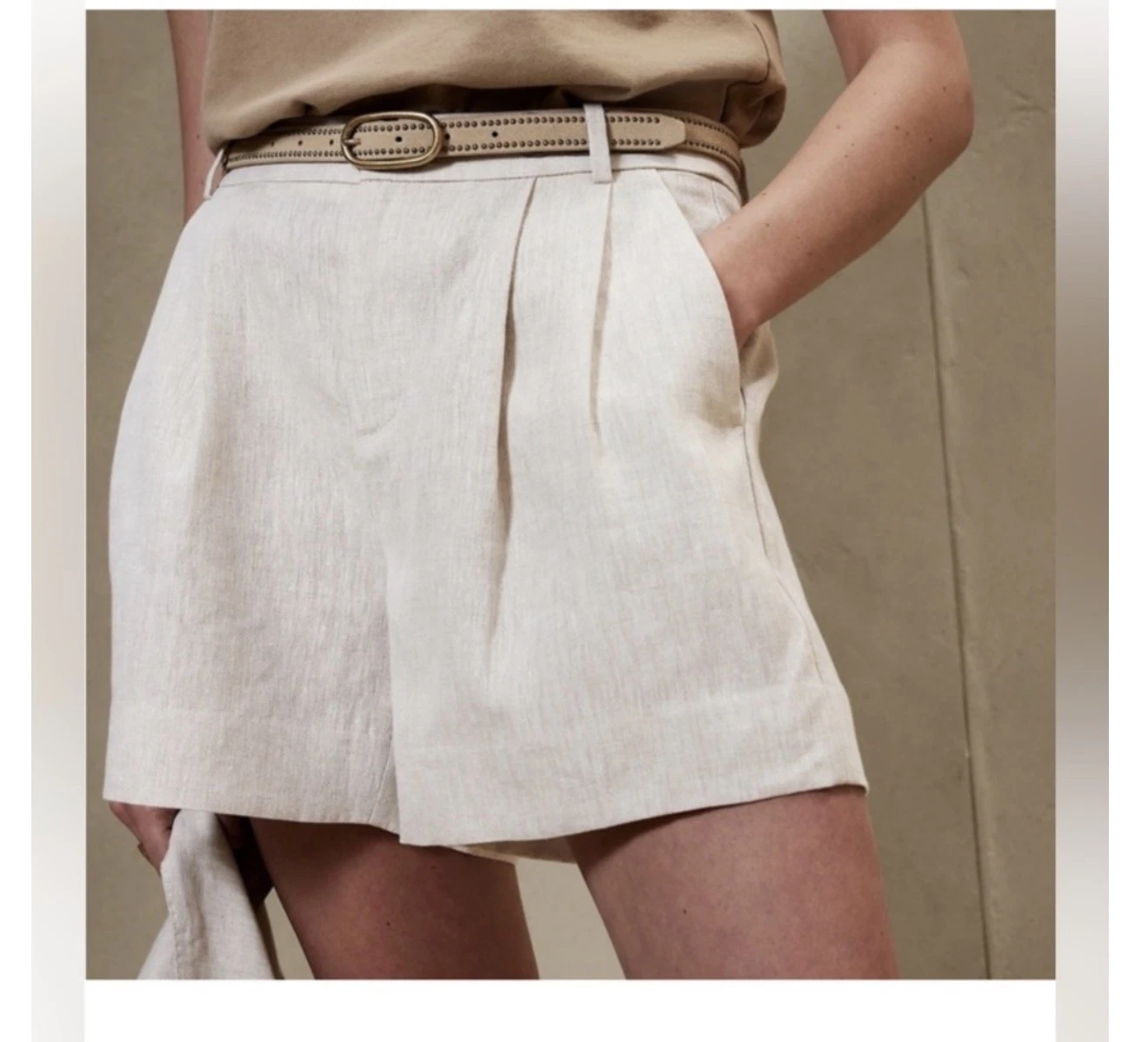 Banana Republic Palma 4” Linen Shorts Women's Size 12P Beige High Rise Pleated