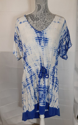 Gypsy 05 Womens M Medium Blue White Silk Tie Dye Oversize Beach Dress