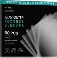 EVEO 50 Vinyl Record Sleeves Outer Crystal x50 Count, Clear