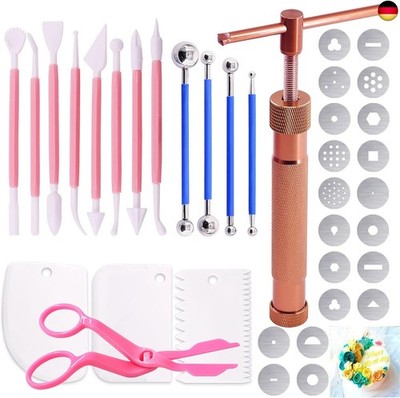 Keadic 37-teiliges rotgoldenes Ton-Extruder-Set für Fondant-Extruder, 