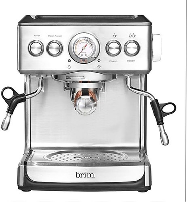 #ad BRIM 19 Bar Espresso Milk Steamer Frother Stainless Steel Wood Accents Silver $153.73