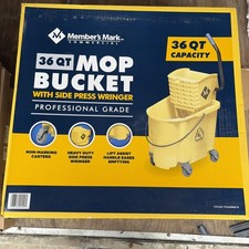 36 Quart Drain Outlet Commercial Mop Bucket with Wringer Side Press on Wheels
