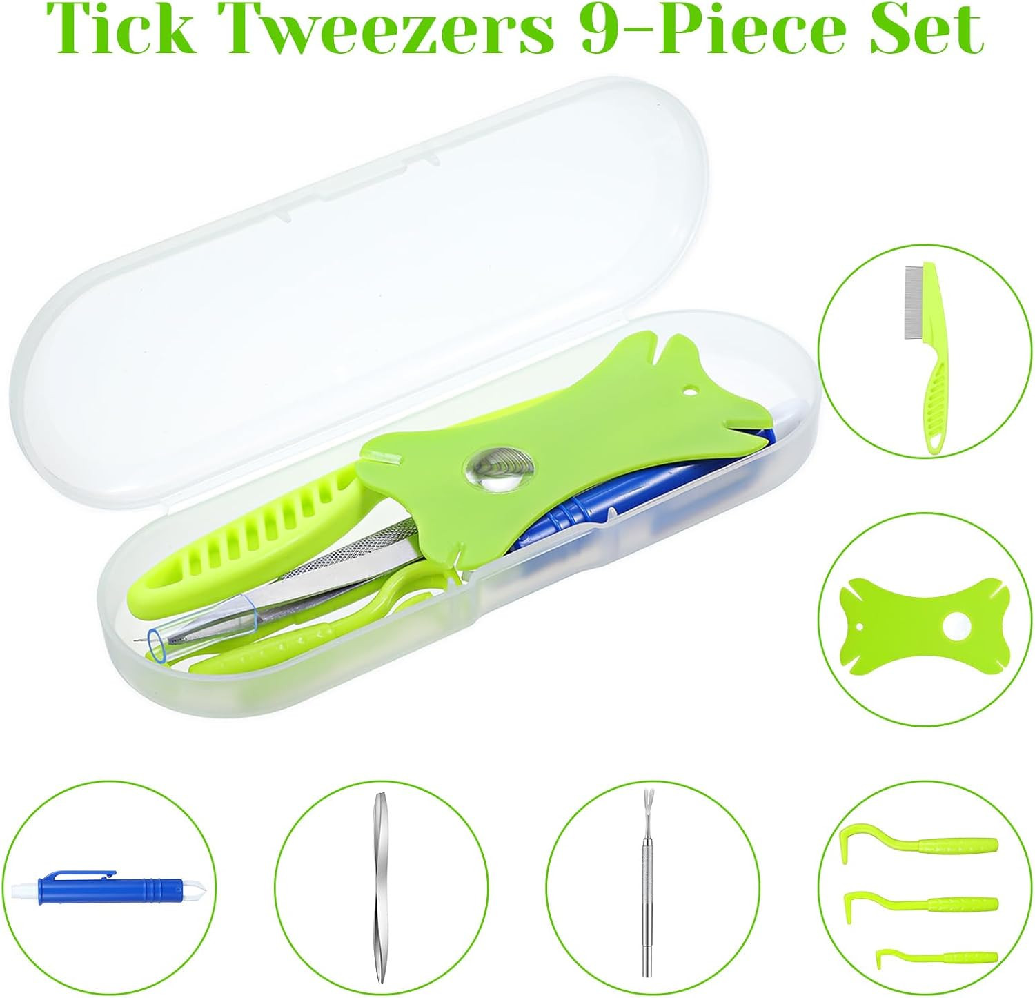 Tick Removal Tool for Dogs 8 in 1 with Storage Box Flea Comb Kit with Tweezers S