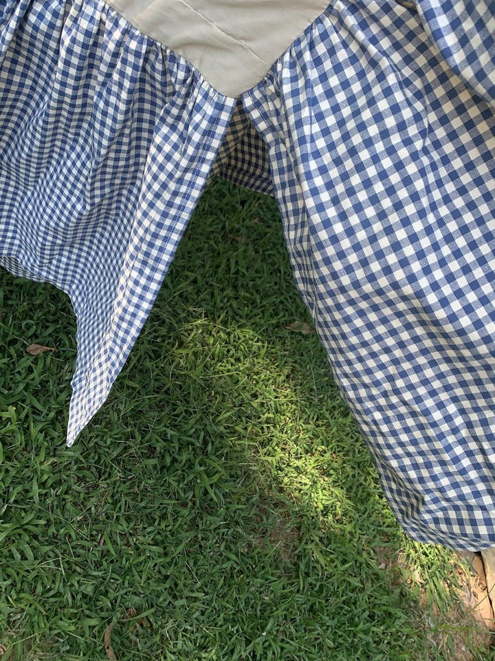 VTG Custom Navy Blue Gingham Cotton Queen Dust Ruffle Bed Skirt 19”drop ...