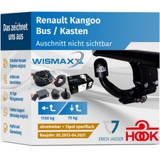 ANHÄNGERKUPPLUNG für Renault Kangoo 13-21 abnehmbar HOOK +13pol E-Satz Erich J