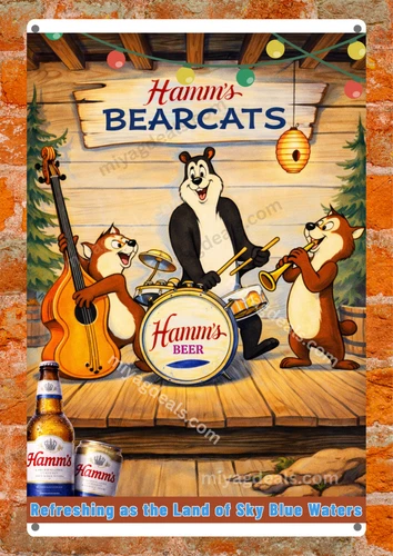 Hamm’s Bearcats Vintage Style Metal Sign Beer Bar Man Cave Wall Decor Read Des