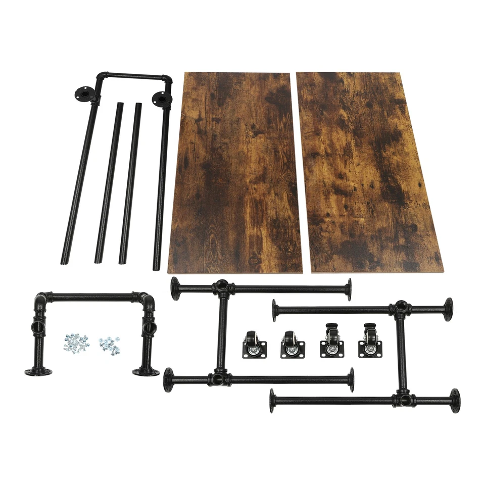 2-Tier Industrial Coffee Table Bar Cart Trolley Rolling Casters Wheels Wine Rack - Image 4 of 4