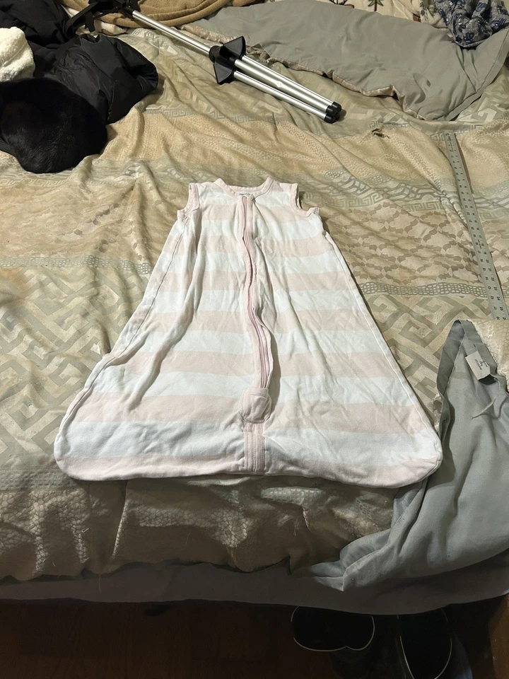 Burt's Bees пчеловод сна мешок M 6-12 М Baby Girl розовый белая полоса носимый - Изображение 3 из 4