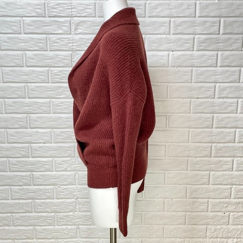 J Crew 365 Sweater Womens XXS Maroon Shawl Collar Plunge Neck Faux Wrap Pullover - Picture 2 of 10