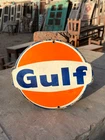 Old Antique Vintage Rare Gulf Gasoline Porcelain Embossed Enamel Sign Board