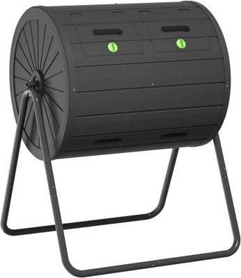 Patiozen Dual Chamber Tumbling Composter 45 Gallon Large Outdoor Tumbling Compos