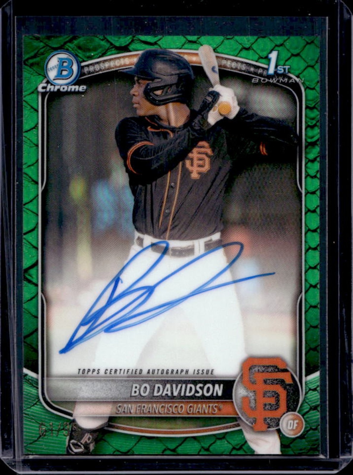 2025 Bowman Chrome Bo Davidson Auto Reptilian Green Refractor 1st Prospect #/99