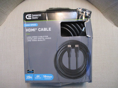 Commercial Electric High Speed 25 ft. DELUXE HDMI CABLE-Black 4k display 18gbps