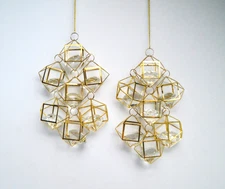 Gold Wire Drops Gem Ornament Crystal Christmas Set of 2 Holiday Decor