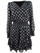 Michael Michael Kors Women's Printed Ruffled Dress (S, Black/Silver)