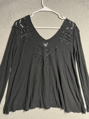 We The Free People Top Size XS Black Moonrise Cut Out Long Sleeve Thermal - Picture 18 of 20