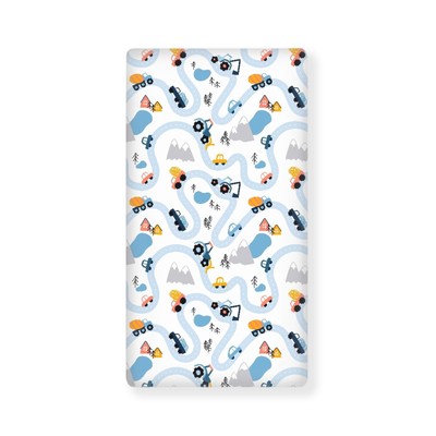 Car Trace Fitted Crib Sheet Blue Road Map Standard Crib Mattress Fitted Sheet...