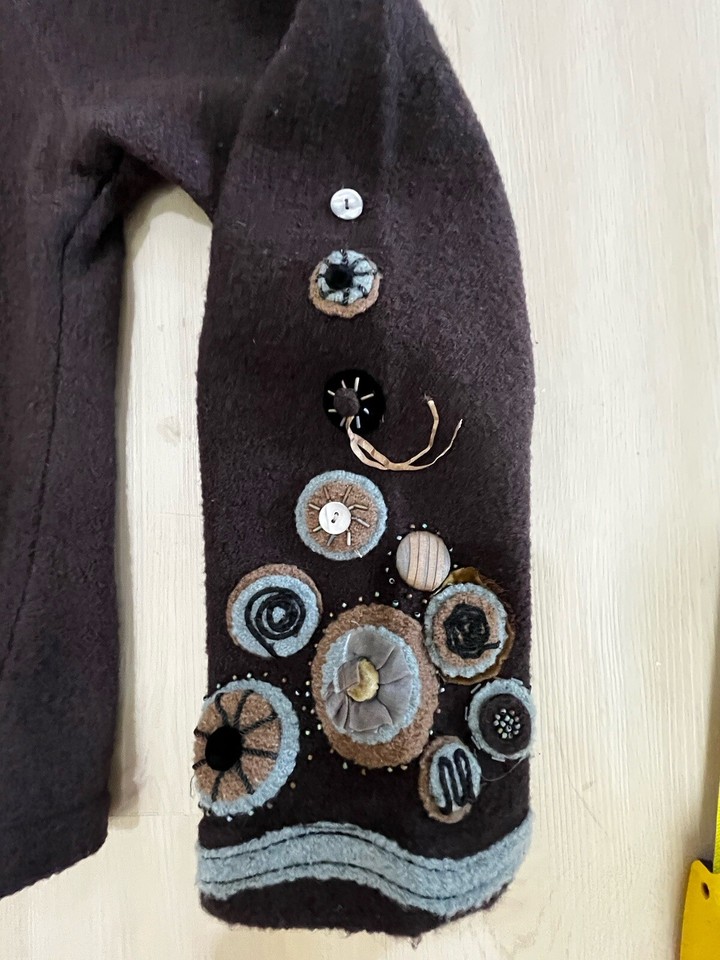 CoVelo Anthropology 100 Wool Jacket Coat Wearable Art Womens SZ LG