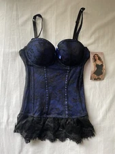 Seven 'til Midnight Women's Black and Blue Lace Corset Size M - e727