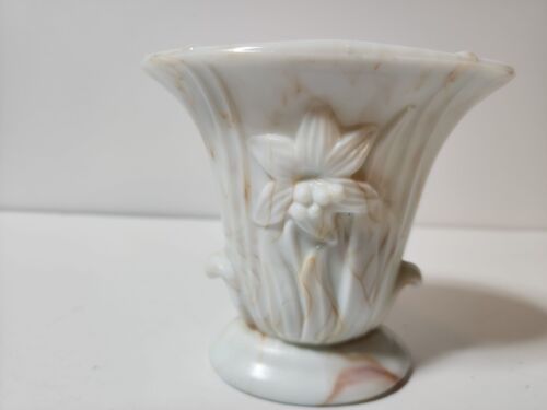 Vintage Akro Agate Orange/White Marbled Slag Glass Easter Lily Vase - Picture 3 of 15