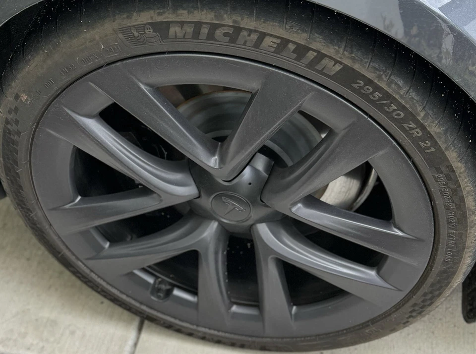 4 OEM 2021 21” TESLA MODEL S PLAID ORIGINAL ARACHNID WHEELS TIRES MICHELIN TPMS - Image 3 of 4