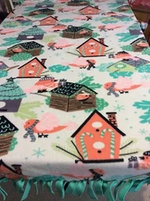 FLEECE KNOTTED BLANKET -Winter Bird House Blanket/Throw