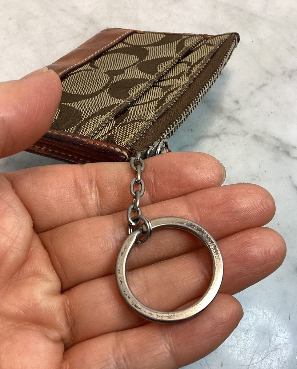 Vintage COACH Brown Signature Card Case Wallet Key Chain | eBay