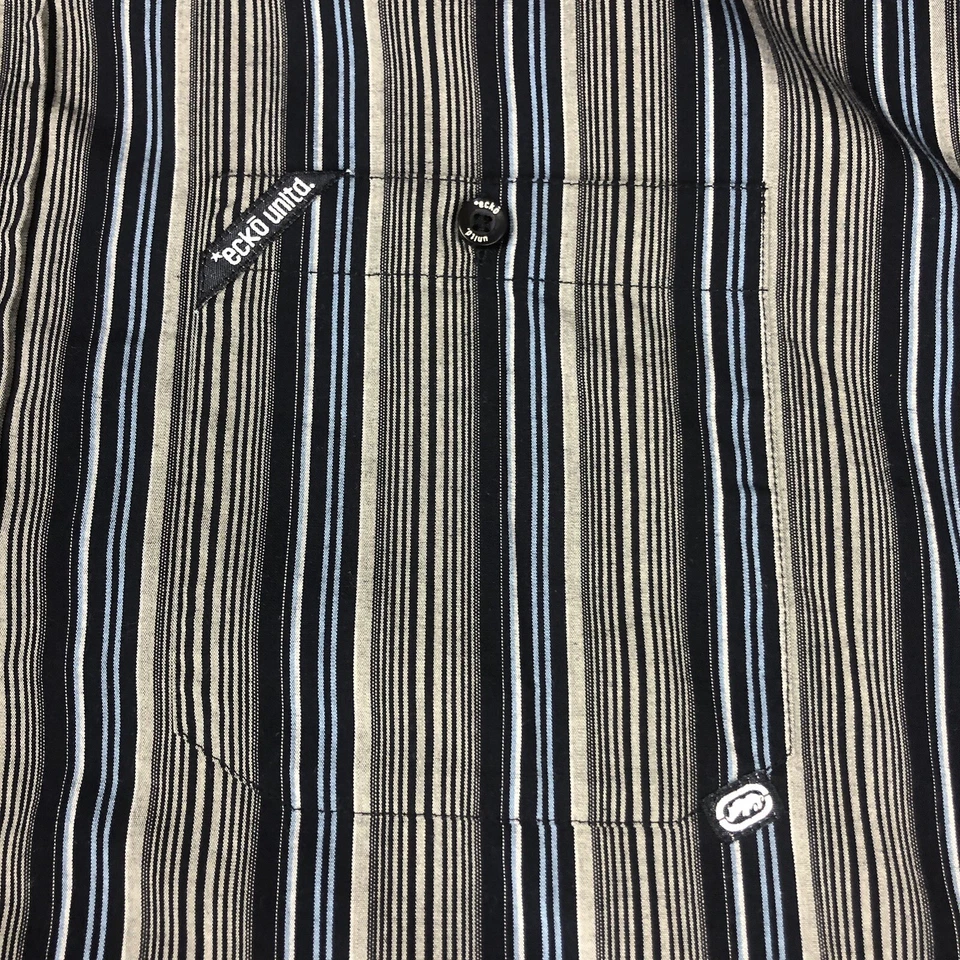 Ecko Unltd Shirt Mens 3XL Gray Blue Striped Short Sleeve Button Down Cotton Y2K - Image 3 of 4