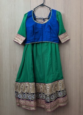 NEW Garba Lehenga Choli XL Sz 40 Parrot Green Blue Gold Wedding Indian  Party | eBay