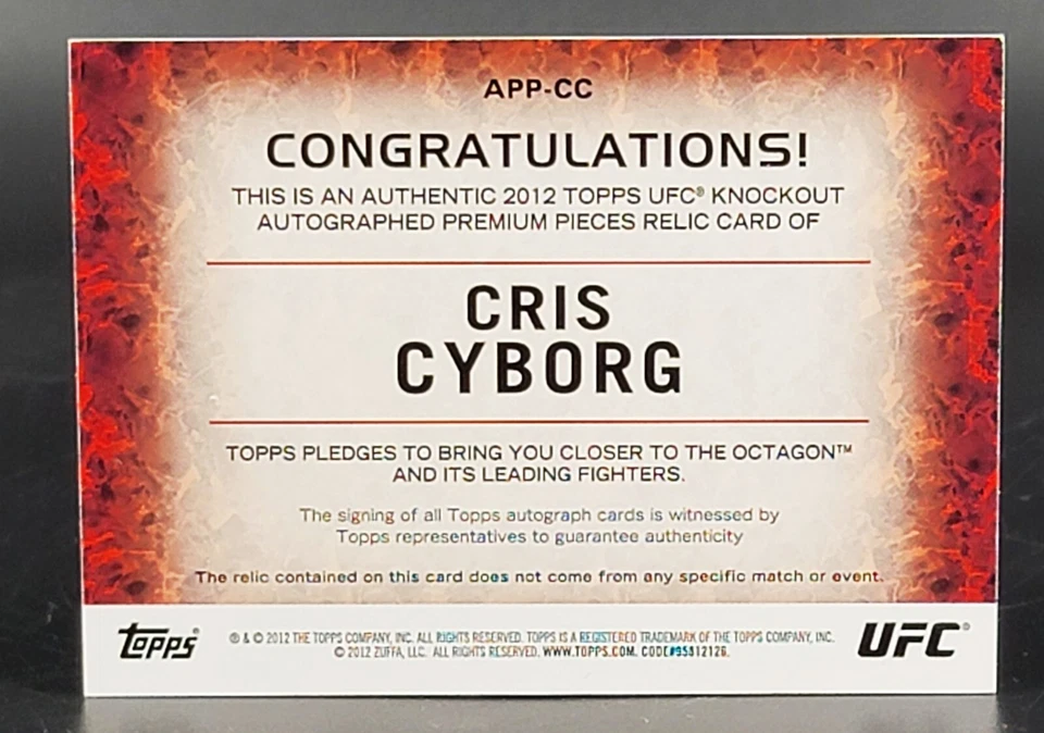 2012 Topps UFC Knockout Premium Pieces Relics Autographs Cris Cyborg 28/88 - Image 2 of 2