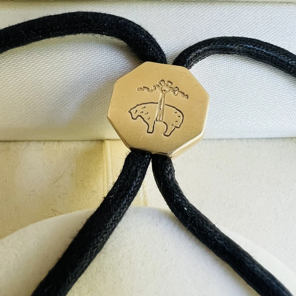 Brooks Brothers - Black Leather & Gold Octagonal Tassel Necklace - Image 3 of 4