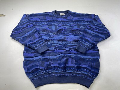 Vintage Purely Australian Jumper Size XXL 3D BLUE Knit Wool Biggie Cosby Sweater