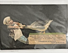Strawbridge Clothier Victorian Trade Card Chef Fighting Duck Philadelphia 1880s
