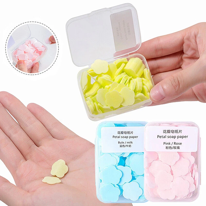 100Pcs Box Disposable Cute Mini Flower Shape Paper Soap With Box C