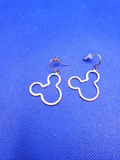 Disney Dangle Earrings Mickey Mouse Head Icon Outline Silver Tone Damaged