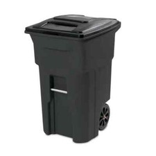 64 Gallon Black Rolling Outdoor Garbage/Trash Can with Wheels and Attached Lid