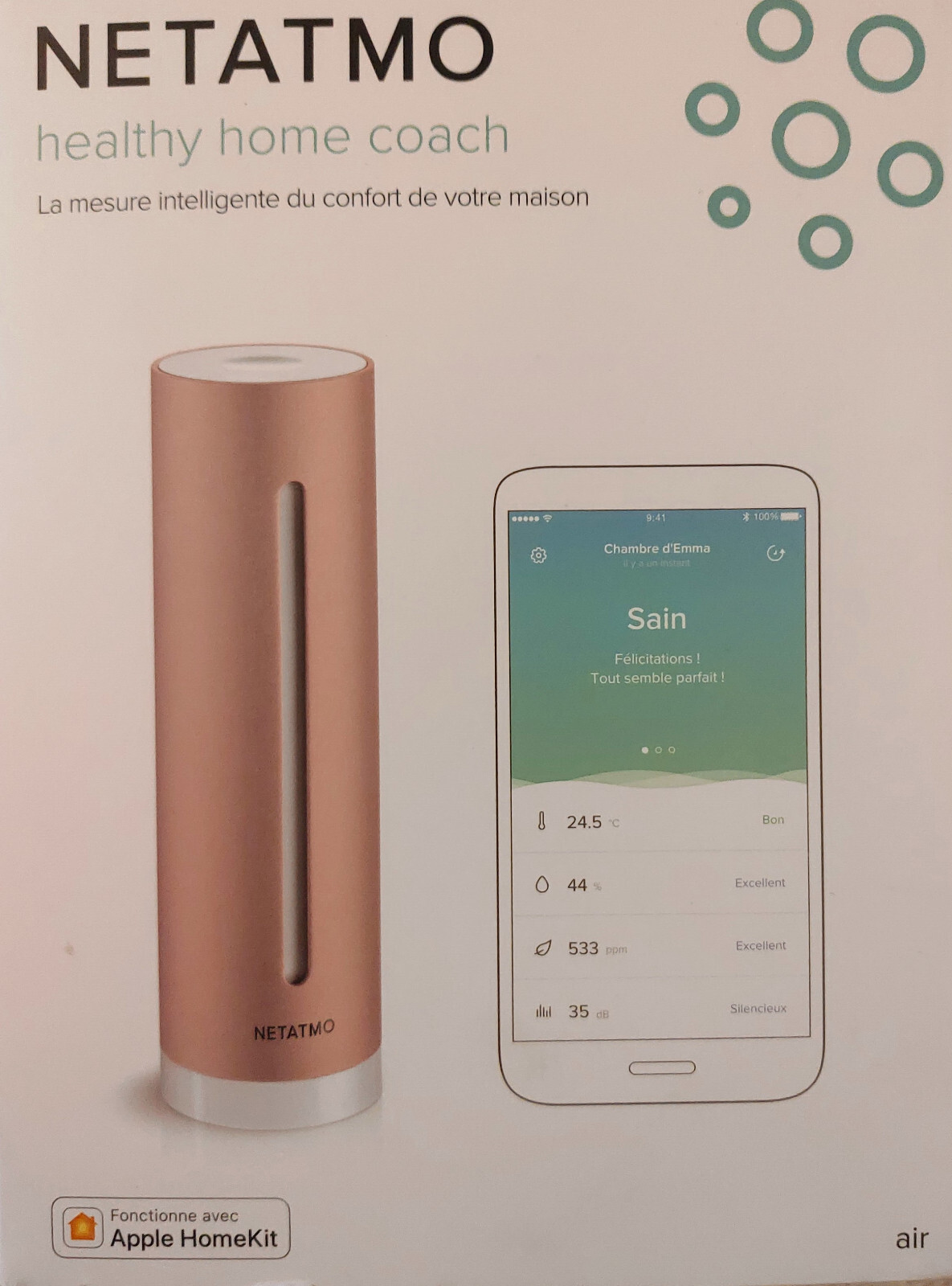 NETATMO Home Coach Moniteur de Qualité de l'Air avec Alerte CO2 et Humidité