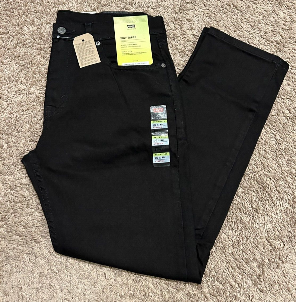 LEVI'S 502 REGULAR TAPER FIT W\STRETCH JEANS BLACK 32X30 RT$79.5 NWT 0001 C10
