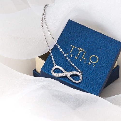 Solid 925 Sterling Silver Pave Infinity Endless Love CZ Pendant Necklace 16"-18" - Picture 5 of 9
