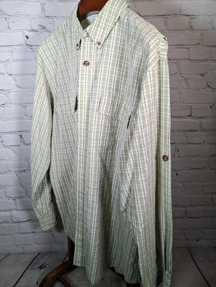 Vintage Duluth Trading Co Mens Shirt XLT Tall Green Tan Stripe Plaid Vented - Image 2 of 4