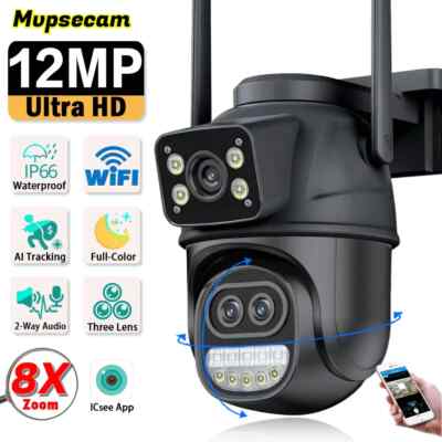 Smart WIFI Security Camera 12MP 8K Three Lens 8X Zoom HD Video Surveillance