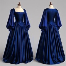 Royal Blue Wedding Dresses Victorian 1970s Long Sleeves Vintage Bridal Gowns